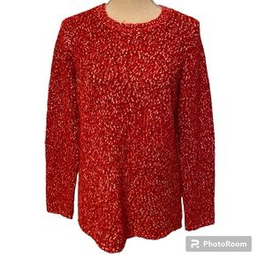 J. McLAUGHLIN SWEATER CREWNECK RED WHITE MARLED LONG SLEEVE SIZE L